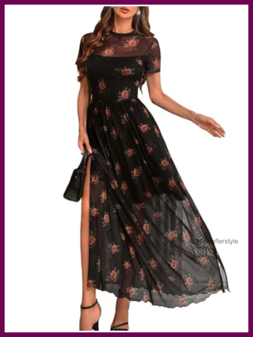 Women's Floral Mesh Short Sleeve Maxi Dress